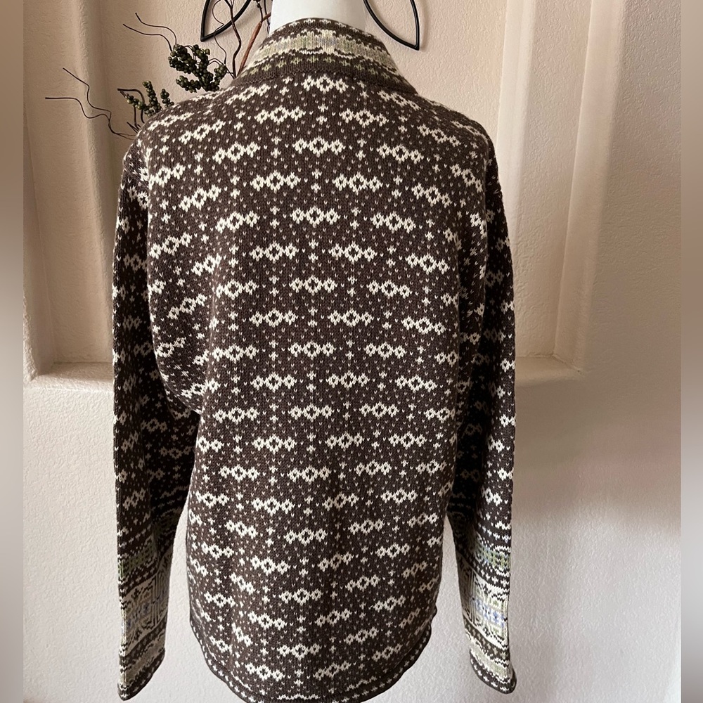 Nomadic Traders Cardigan Sweater L Fair Isle Brown Multicolor Full Zip Nordic - Picture 3 of 6